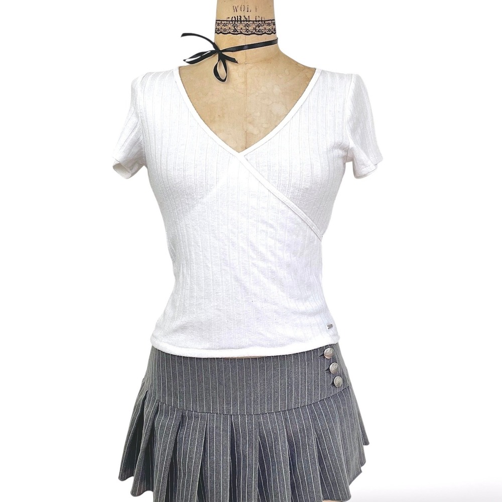 Y2K Minimalist Hollister Ribbed Top Short Sleeve Basic Classic Layering Size M